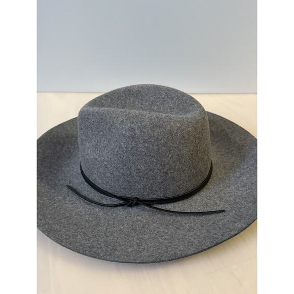 Phenix Charcoal Grey Wool Wide Brimmed Hat Boho Leather Trim Wool